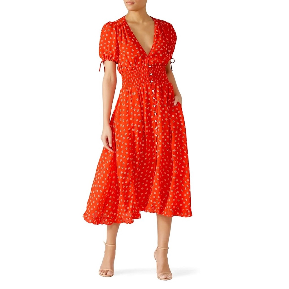 NWOT Cleobella Olivia Midi Dress in Salsa Floral RED/CORAL - SIZE S